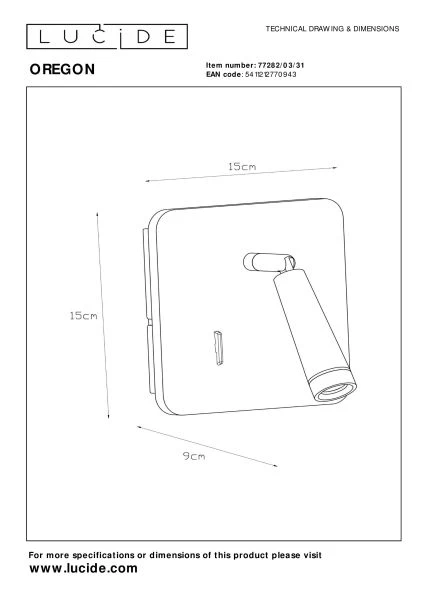 Lucide OREGON - Lámpara de cabecera / Lámpara de pared - LED - 1x4W 3000K - Con punto de carga USB - Blanco - TECHNISCH